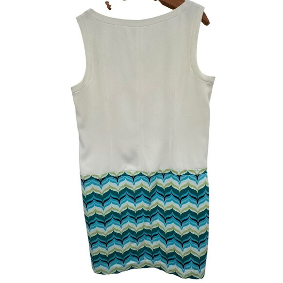 Ann Taylor Dress Size 14 Chevron Print White Blue Shift Drop Waist MOD 70s - Picture 6 of 9
